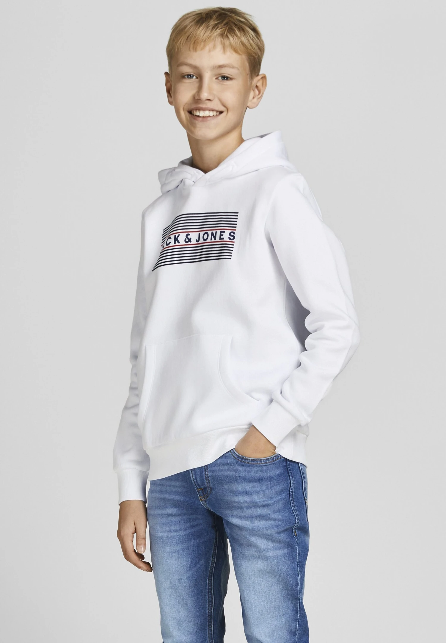Jack & Jones Junior Jjecorp Logo- Hoodie - White 2 Jack & Jones Junior Jjecorp Logo- Hoodie - White - Afbeelding 2
