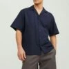 JACK&JONES Premium Kurzarm Strukturiertes Freizeit - Overhemd - Night Sky