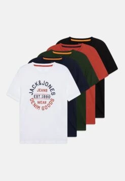 Jack & Jones Junior Jjmikk Tee Crew Neck 5 Pack - T-Shirt Print - White/Mountain View/Black/Navy Blazer/Cinnabar