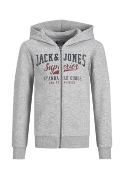 Jack & Jones Junior Jjelogo - Sweater Met Rits - Light Grey Melange/Print Nb/Rhododendron -Jack & Jones 5cc914ca248f40d9bd17252d3266b567