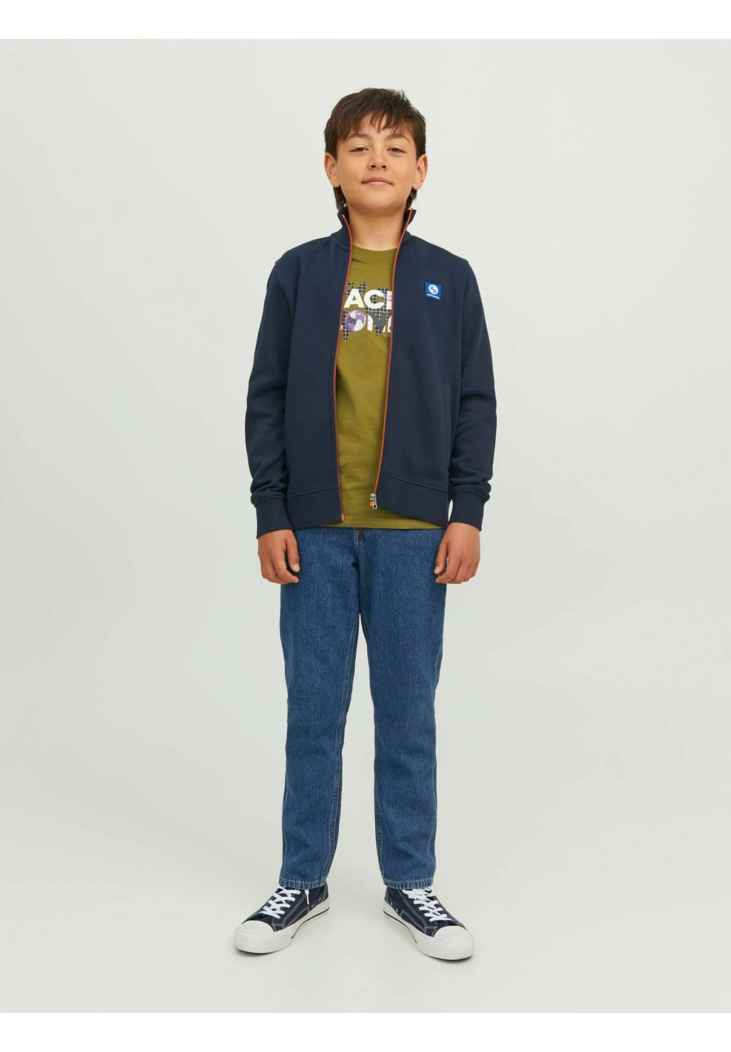 Jack & Jones Junior High Neck - Sweater Met Rits - Navy Blazer 1 Jack & Jones Junior High Neck - Sweater Met Rits - Navy Blazer