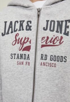 Jack & Jones Junior Jjelogo - Sweater Met Rits - Light Grey Melange/Print Nb/Rhododendron -Jack & Jones 6e79065753ef47ab98c8b603531190e4