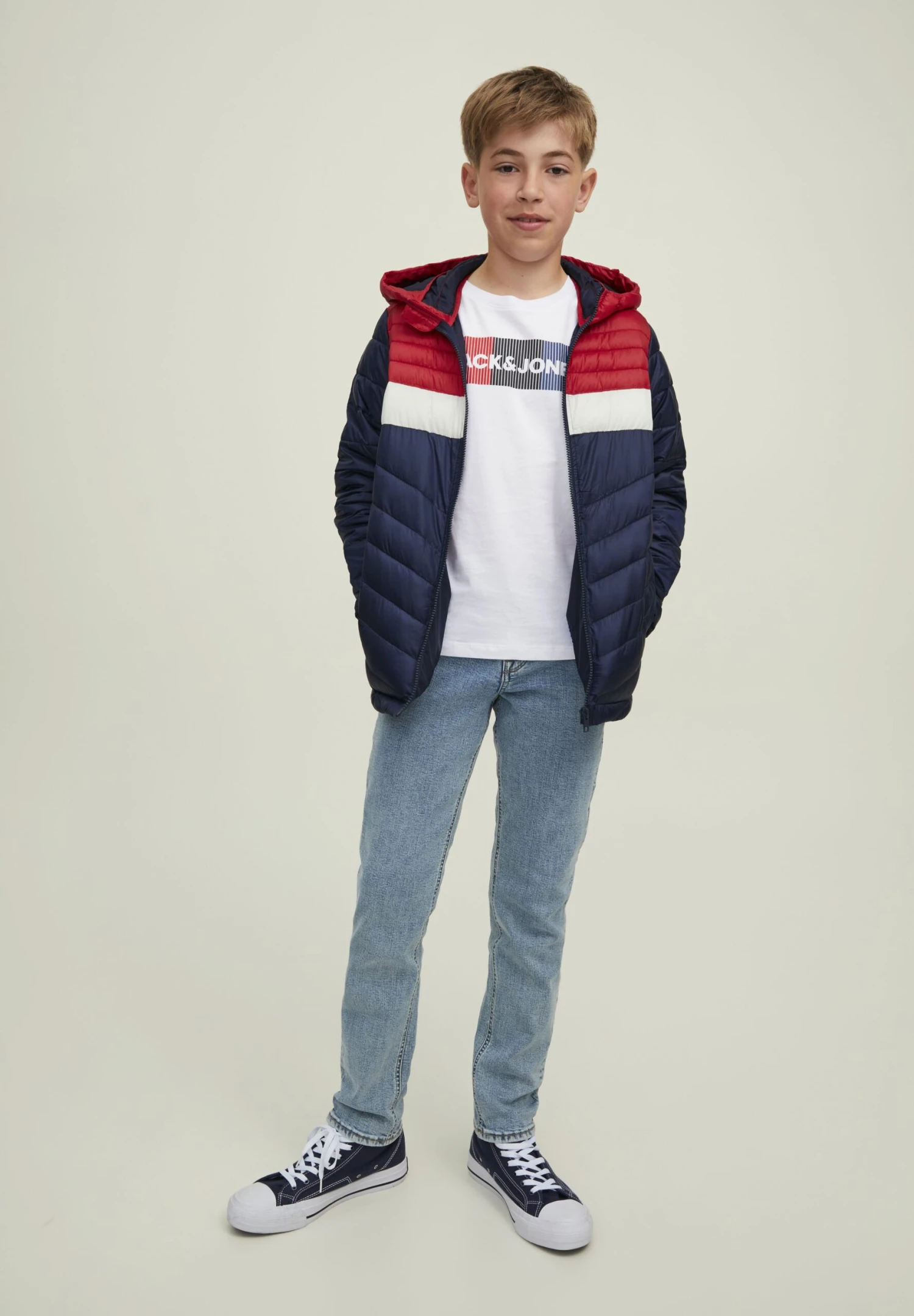 Jack & Jones Junior Jjehero Puffer Hood - Winterjas - Red/White 1 Jack & Jones Junior Jjehero Puffer Hood - Winterjas - Red/White