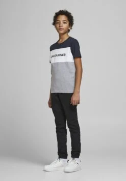 Jack & Jones Junior Jjelogo Blocking Tee - T-Shirt Print - Navy Blazer