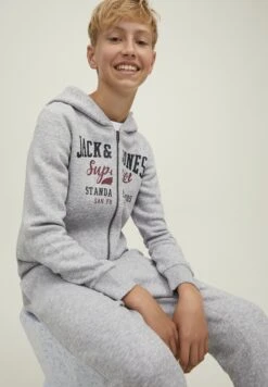 Jack & Jones Junior Jjelogo - Sweater Met Rits - Light Grey Melange/Print Nb/Rhododendron -Jack & Jones c4c150b214a24303aa9c33ebd12d82d6