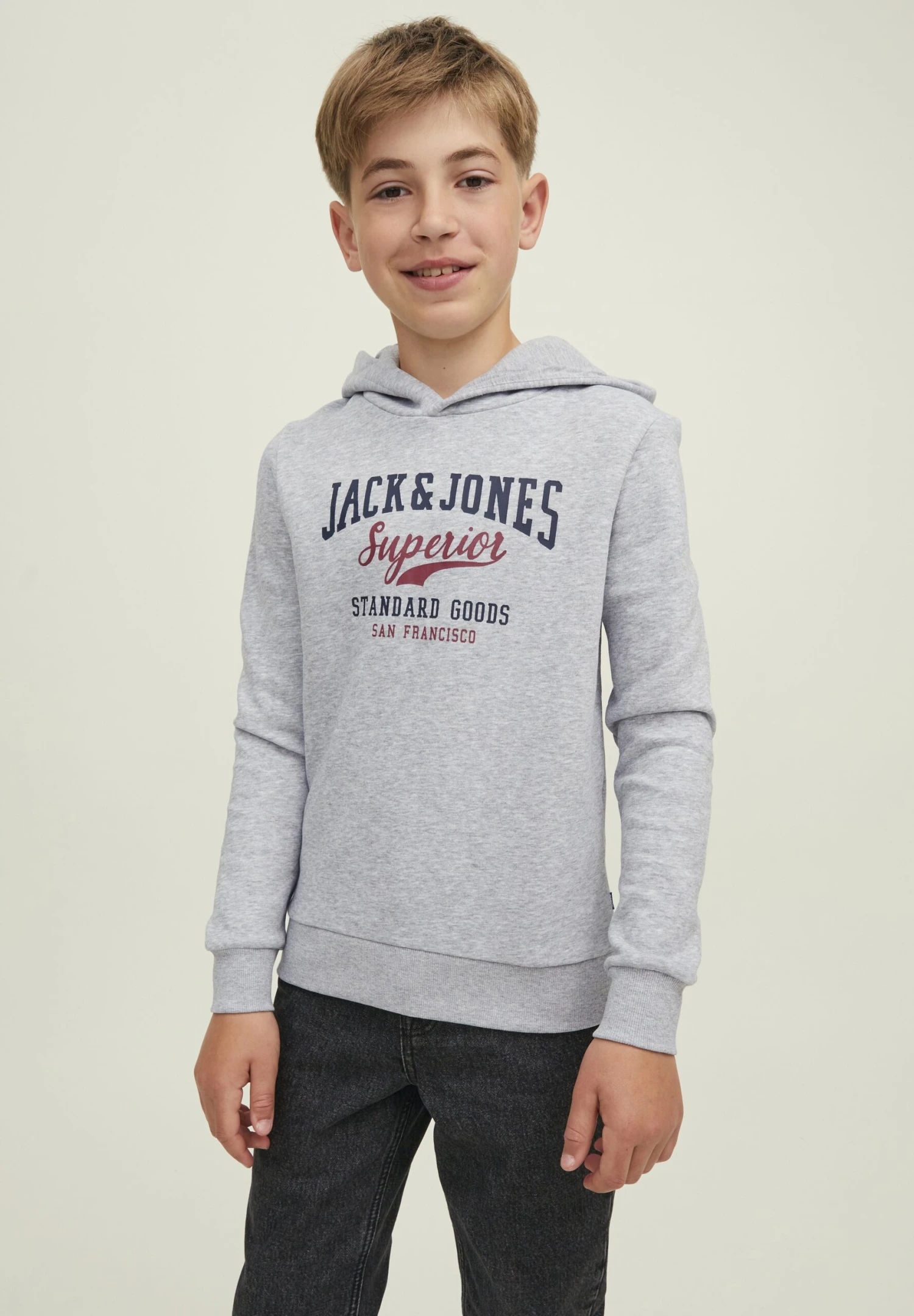 Jack & Jones Junior Elogo- Hoodie - Light Grey Melange 2 Jack & Jones Junior Elogo- Hoodie - Light Grey Melange - Afbeelding 2